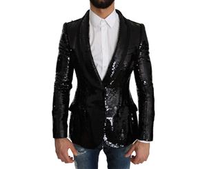 Dolce & Gabbana Black Sequin Shiny Slim Blazer