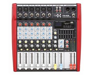 E-Lektron PW-608 Live Power Audio Mixer 6-channel + stereo MP3-channel mixer incl. 2x 250W power