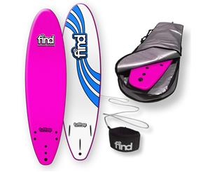 FIND 7Ɔ" Tuffrap Thruster Soft Surfboard Softboard + Cover + Leash Package - Pink