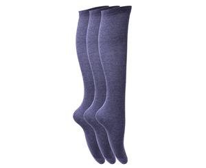 Floso Girls Long Cotton Socks (3 Pairs) (Navy) - K369