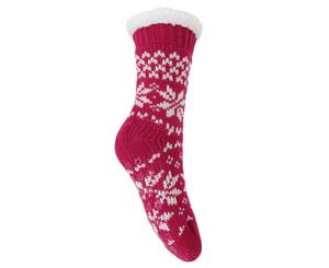 Foxbury Womens/Ladies Fairisle Knit Slipper Socks With Rubber Grip (Fuchsia) - W500