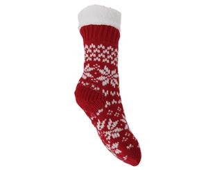 Foxbury Womens/Ladies Fairisle Knit Slipper Socks With Rubber Grip (Red) - W500