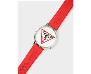 Guess Unisex Hollywood Silicone Analog Watch In Red And Silver