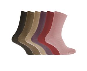 Healthy Womens/Ladies Easy-Slide 100% Cotton Socks (6 Pairs) (Brown / Beige / Pink / Purple / Cream) - W488