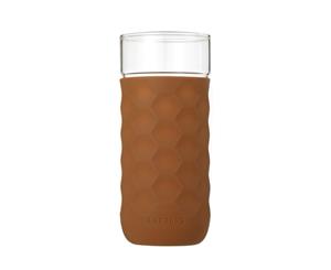 Honeycomb Anti-skid Glass with Silicone Sleeve 380ml in Brown