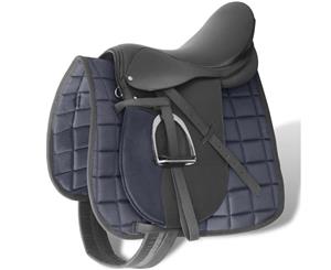 Horse Riding Saddle Set 16" Real Leather Black 14cm 5-in-1 Seat Blanket