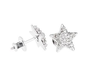 Iced Out Bling Micro Pave Earrings - STAR 10mm - Silver