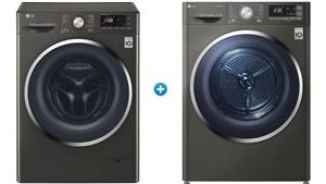 LG 9kg Front Load Washing Machine + LG 9kg Heat Pump Condenser Dryer Package - Black