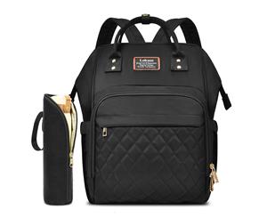 LOKASS Women's Baby Diaper Bag Backpack-Dark Black