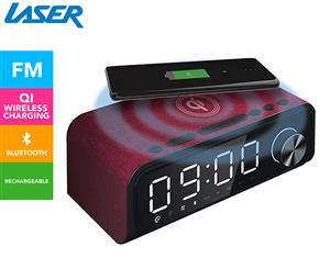 Laser 4-in-1 Digital Alarm Clock Radio + Bluetooth Speaker w/ Qi Wireless Charging - Red