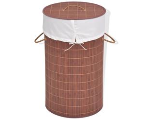 Laundry Basket Bamboo Round Brown Clothes Storage Bin Washing Hamper