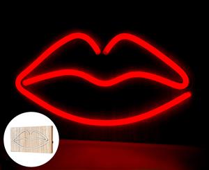 Lazy Dayz 17x30cm Neon Lips on Wooden Mount Art - Red