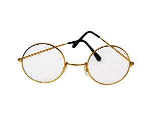 Lennon/Santa Round Glasses Clear Lenses Gold Rims