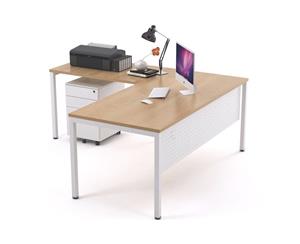 Litewall 2000 - Manager Desk L-Shaped White Square Leg Office Furniture [1600L x 1550W] - maple white modesty