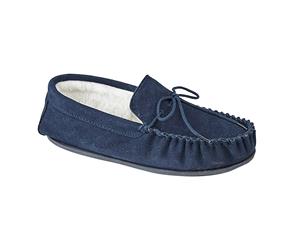 Mokkers Mens Oliver Moccasin Wool Lined Slippers (Navy) - DF1117