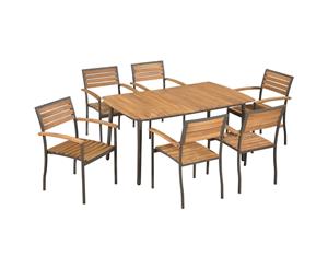 Outdoor Dining Set 7 Piece Solid Acacia Wood and Steel Table Chairs