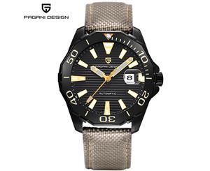 PAGANI Luxury Men's Watches Luminous Date Display Automatic Mechanical Beige Nylon Band Watch