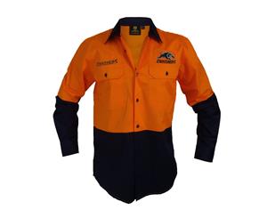 Penrith Panthers NRL LONG Sleeve Button Work Shirt HI VIS ORANGE NAVY