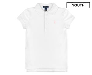 Polo Ralph Lauren Youth Stretch Mesh Polo Tee / T-Shirt / Tshirt - White/Pink