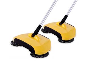 SOGA 2x Hand Push Sweeper Broom Lazy Auto Spin Household Cleaning No Electricity Yellow