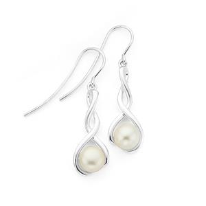 Silver Fresh Water Pearl Twist Drop Earrings