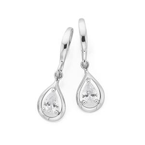 Silver Pear CZ Hook Earrings