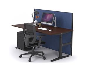 Single Sided Electric T Sit Stand Workstation - Black Frame [1600L x 800W] - wenge ocean fabric