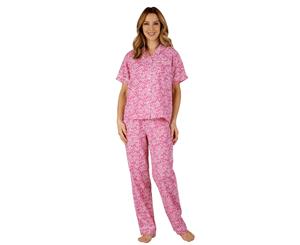 Slenderella PJ3134 Jersey Floral Cotton Pyjama Set - Pink