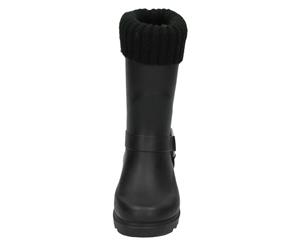 Spot On Childrens Girls Rubber Turn Collar Wellington Boots With Ring Strap Detail (Black) - KM253