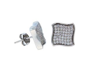 Sterling 925 Silver MICRO PAVE Earrings - WAVE 11mm - Silver