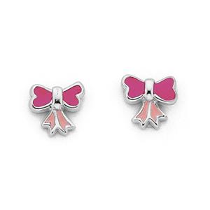 Sterling Silver Pink Enamel Bow Earrings
