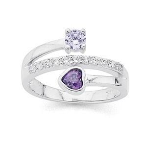 Sterling Silver Violet & Lavender Cubic Zirconia Heart Ring