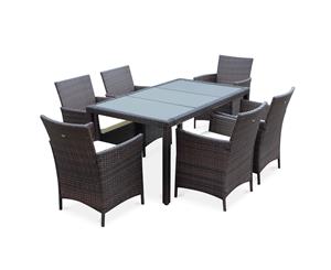 TAVOLA 6 Seater 150cm Dining Set in Wicker | Exists in 2 COLOURS - _BROWN