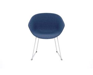Teddy Fabric Tub Chair - Sled Base White Leg - blue upholstered