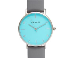 Tony Bianco Women's 36mm Wesley Slim Leather Watch - Silver/Aqua/Grey