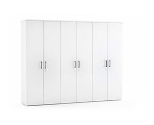Uniform - 6 Door Large Storage Cupboard with Large Doors [black handle] - white
