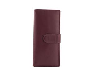 Womens RFID Genuine Soft Leather Long Wallet Zipper Clutch Purse-Red