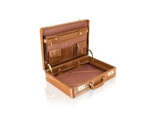 Woodland Leather Cognac Attache 18" Multi Compartments Two Internal Pouch Pockets