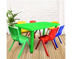 1.2M Kid's Adjustable Green Rectangle Table with 6 Chairs Mix Set