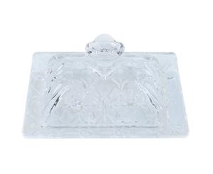 1pce 15.5x11cm Vintage Style Glass Butter Plate Holder with Ornate Design - Clear