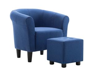 2 Piece Armchair and Stool Set Blue Fabric Chesterfield Chair Stool