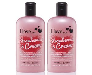 2 x I Love Bath & Shower Crme Strawberries & Cream 500mL