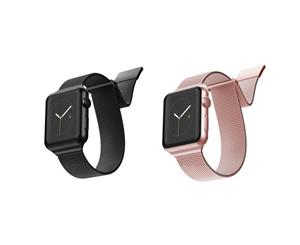 2pc X-Doria Stainless Steel Mesh Band Strap For 40mm-38mm Apple Watch BLK & RSGD