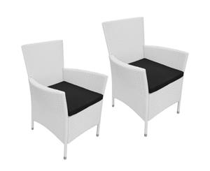 2x Garden Chairs with Cushions Poly Rattan Cream White Dining Seat