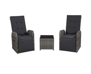 3 Piece Bistro Set with Cushions Poly Rattan Grey Outdoor Lounge Set