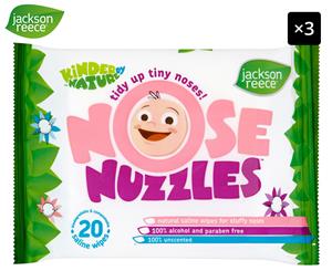 3 x Jackson Reece Kinder by Nature Natural Nose Nuzzles Wipes 20pk