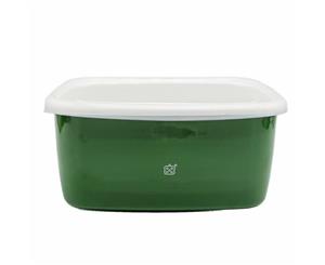 3.2L Enamel Food Container Bread Storage Box with Plastic Lid-Green