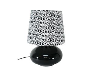 49cm Ceramic Table Lamp with Black/White Pattern Linen Shade - Black and White