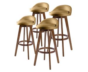 4X Oak Wood Bar Stool Dining Chair Leather LEILA 72cm COFFEE BROWN
