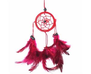 5cm Dream Catcher Red Web Design with Pink Feathers and Beads Bright Range - Red